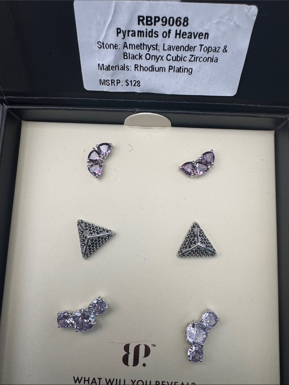 bp Rhodium Pyramid & Lavender Amethyst Earring Set - Purple